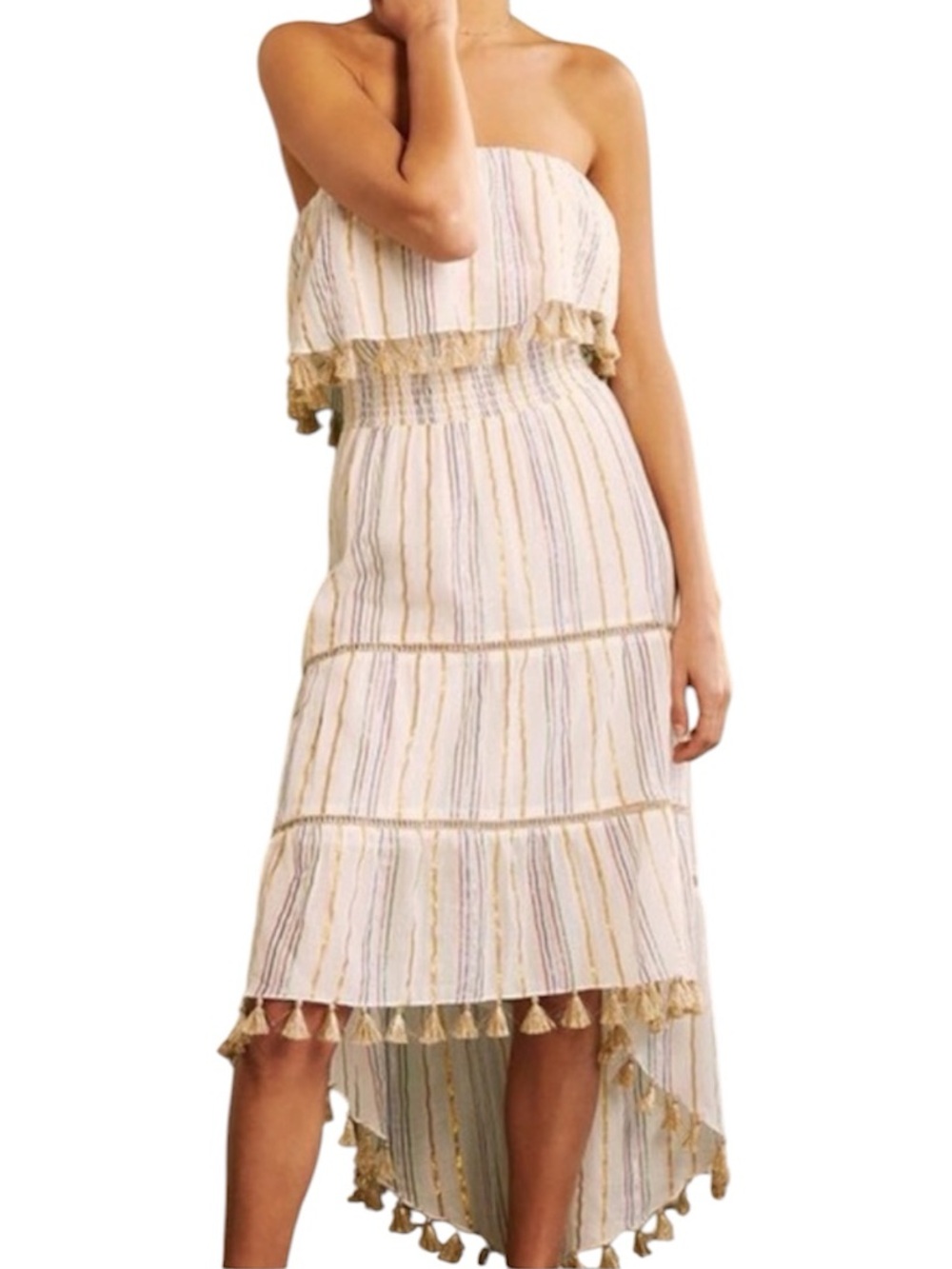 Saylor Rowan Metallic Stripe Strapless Dress
